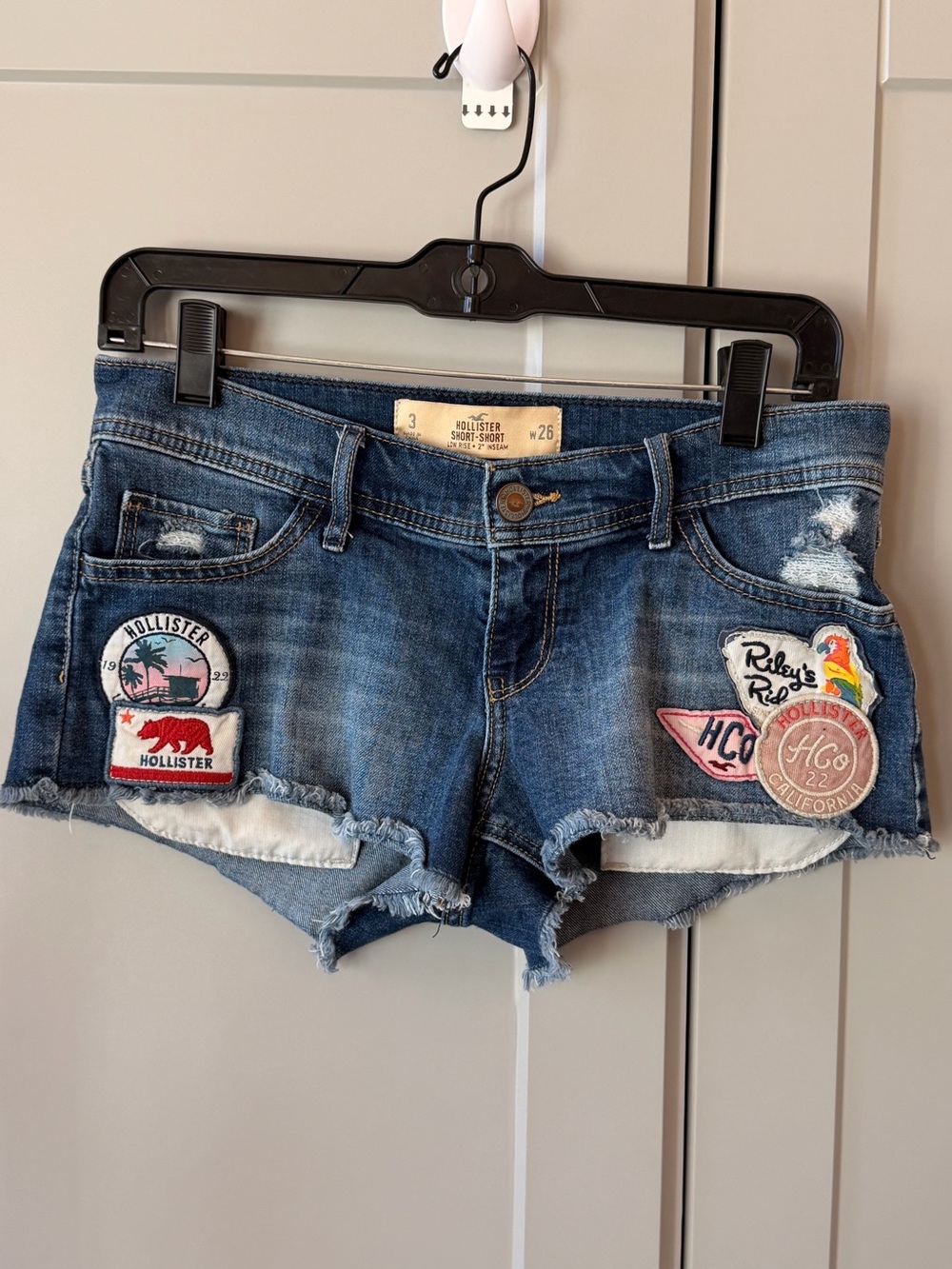Hollister Low Rise Short-Short Denim Shorts W26 Patchwork Distressed Y2K